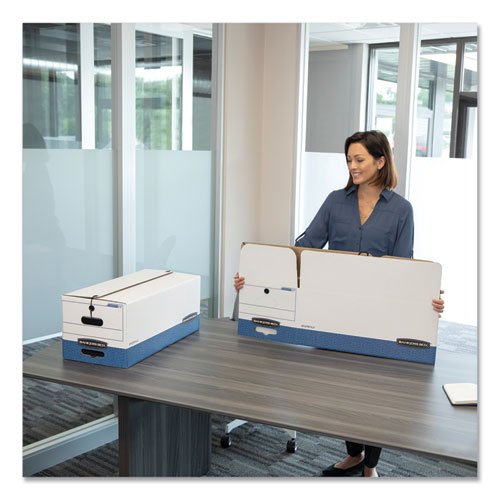 Picture of STOR/FILE Medium-Duty Strength Storage Boxes, Letter/Legal Files, 12.25" x 16" x 11", White/Blue, 4/Carton