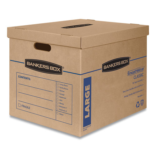 Picture of SmoothMove Classic Moving/Storage Boxes, Half Slotted Container (HSC), Large, 17" x 21" x 17", Brown/Blue, 5/Carton