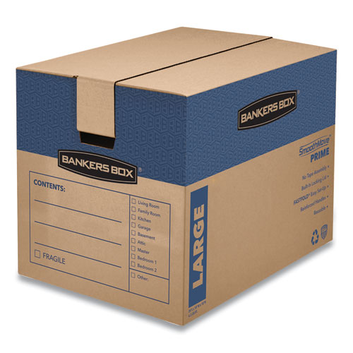 Picture of SmoothMove Prime Moving/Storage Boxes, Hinged Lid, Regular Slotted Container (RSC), 18" x 24" x 18", Brown/Blue, 6/Carton