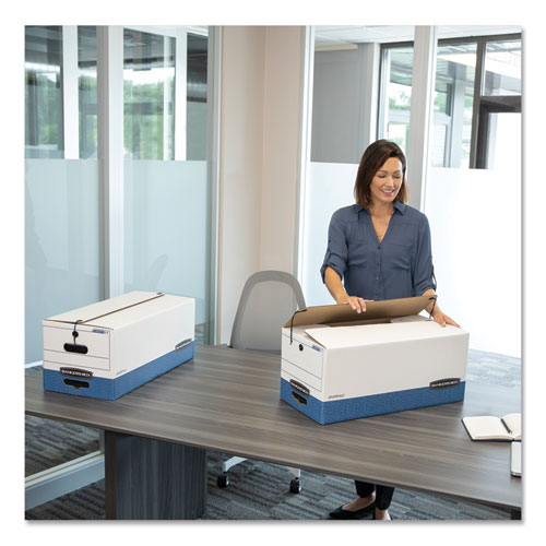 Picture of STOR/FILE Medium-Duty Strength Storage Boxes, Letter/Legal Files, 12.25" x 16" x 11", White/Blue, 4/Carton