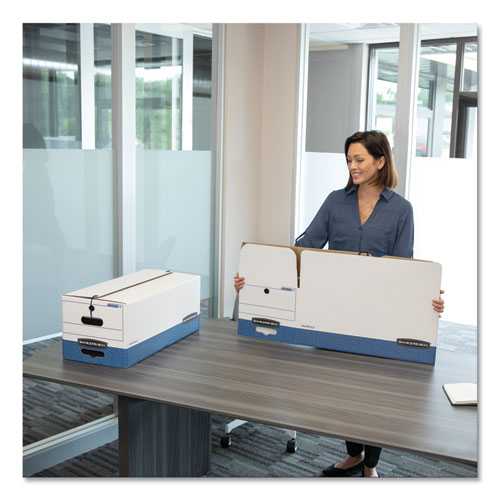 Picture of STOR/FILE Medium-Duty Strength Storage Boxes, Legal Files, 15.25" x 19.75" x 10.75", White/Blue, 4/Carton