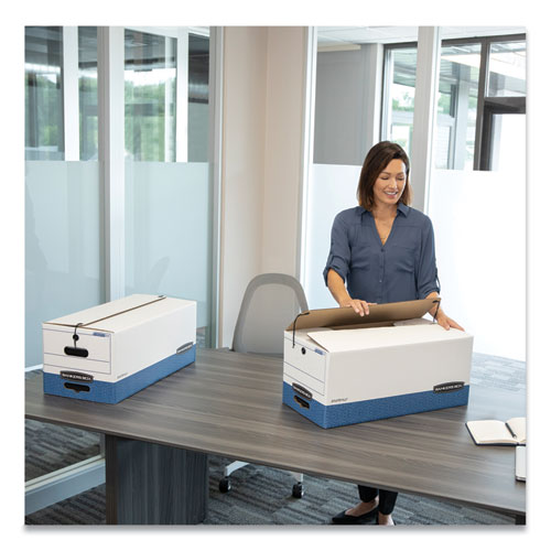 Picture of STOR/FILE Medium-Duty Strength Storage Boxes, Legal Files, 15.25" x 19.75" x 10.75", White/Blue, 4/Carton