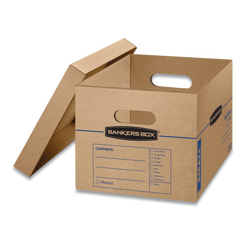 Picture of SmoothMove Classic Moving/Storage Boxes, Half Slotted Container (HSC), Small, 12" x 15" x 10", Brown/Blue, 15/Carton