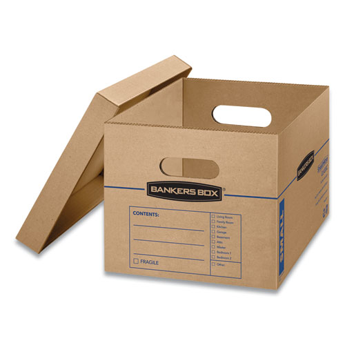 Picture of SmoothMove Classic Moving/Storage Boxes, Half Slotted Container (HSC), Small, 12" x 15" x 10", Brown/Blue, 20/Carton