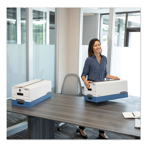 Picture of STOR/FILE Medium-Duty Strength Storage Boxes, Legal Files, 15.25" x 19.75" x 10.75", White/Blue, 4/Carton