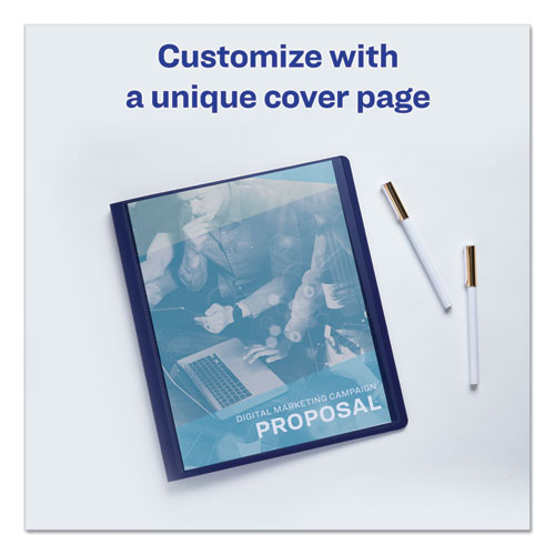 Picture of Lay Flat View Report Cover, Flexible Fastener, 0.5" Capacity, 8.5 x 11, Clear/Blue