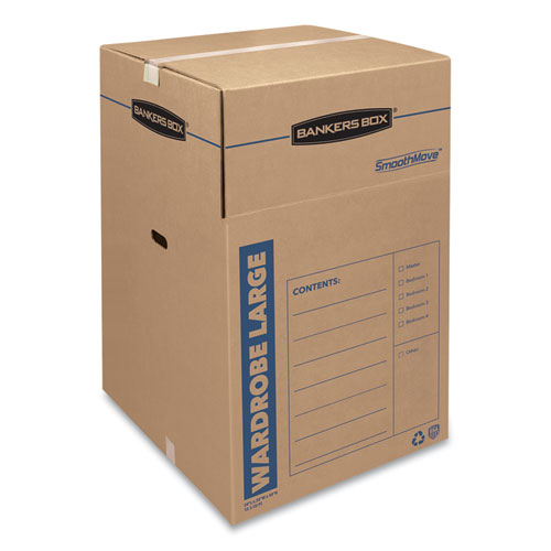 Picture of SmoothMove Wardrobe Box, Regular Slotted Container (RSC), 24" x 24" x 40", Brown/Blue, 3/Carton