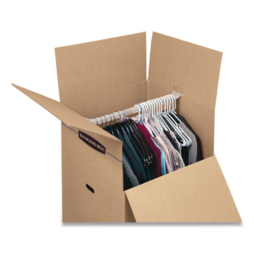 Picture of SmoothMove Wardrobe Box, Regular Slotted Container (RSC), 24" x 24" x 40", Brown/Blue, 3/Carton