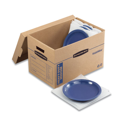 Picture of SmoothMove Maximum Strength Moving Boxes, Half Slotted Container (HSC), Medium, 12.25" x 18.5" x 12", Brown/Blue, 8/Pack