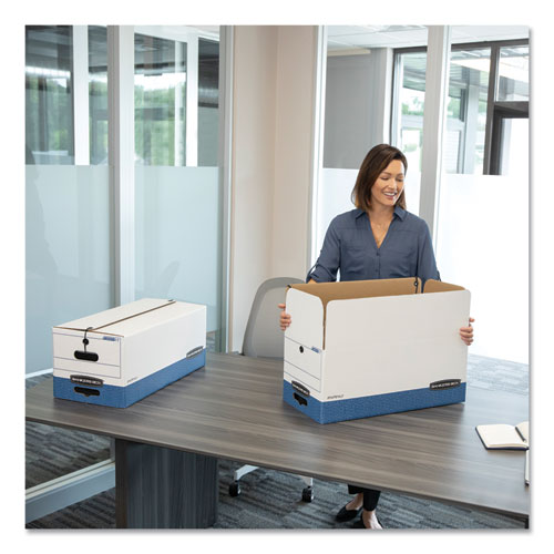 Picture of STOR/FILE Medium-Duty Strength Storage Boxes, Legal Files, 15.25" x 19.75" x 10.75", White/Blue, 4/Carton