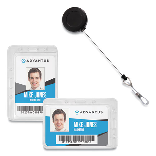 Picture of Antimicrobial ID Security Badge Lanyard Combo, Horizontal, Clear 4.13" x 2.88" Holder, 3.5" x 2.25" Insert, 30" Cord, 20/Pack