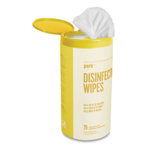Picture of Disinfecting Wipes, 7 x 8, Lemon, White, 75 Wipes/Canister