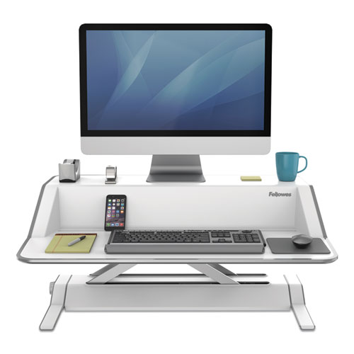 Picture of Lotus Sit-Stands Workstation, 32.75" x 24.25" x 5.5" to 22.5", White