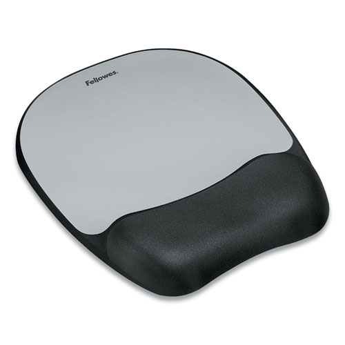 Picture of Memory Foam Mouse Pad with Wrist Rest, 7.93 x 9.25, Black/Silver