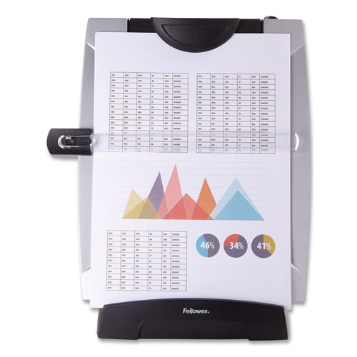 Picture of Office Suites Desktop Copyholder with Memo Board, 150 Sheet Capacity, Plastic, Black/Silver