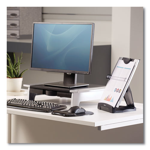 Picture of Office Suites Desktop Copyholder with Memo Board, 150 Sheet Capacity, Plastic, Black/Silver