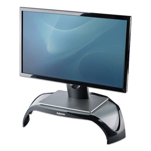 Picture of Smart Suites Corner Monitor Riser, For 21" Monitors, 18.5" x 12.5" x 3.88" to 5.13", Black/Clear Frost, Supports 40 lbs