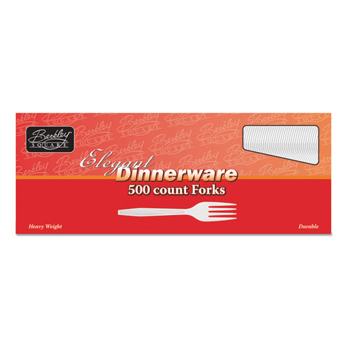 Picture of Elegant Dinnerware Heavyweight Cutlery, Fork, Plastic, White, 500/Box