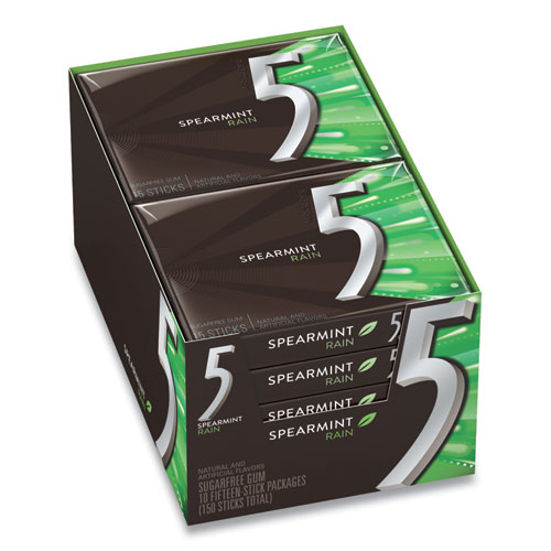 Picture of 5 Gum, Spearmint Rain, 15 Sticks/Pack, 10 Packs/Box
