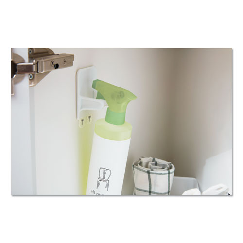 Picture of Spray Bottle Holder, 2.34w x 1.69d x 3.34h, White, 2 Hangers/4 Strips/Pack