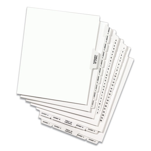 Picture of Preprinted Legal Exhibit Side Tab Index Dividers, Avery Style, 10-Tab, 8, 11 x 8.5, White, 25/Pack