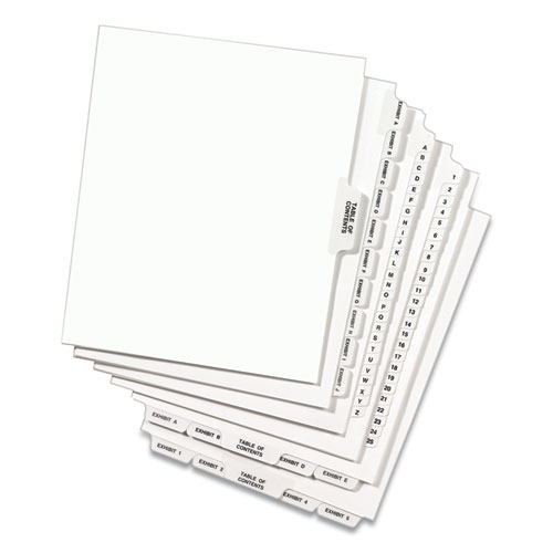 Picture of Preprinted Legal Exhibit Side Tab Index Dividers, Avery Style, 26-Tab, A to Z, 11 x 8.5, White, 1 Set, (1400)