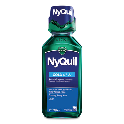 Picture of NyQuil Cold and Flu Nighttime Liquid, 12 oz Bottle, 12/Carton