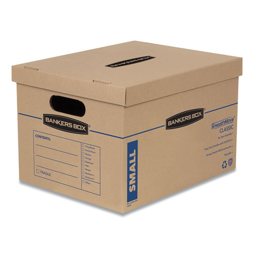 Picture of SmoothMove Classic Moving/Storage Boxes, Half Slotted Container (HSC), Small, 12" x 15" x 10", Brown/Blue, 10/Carton