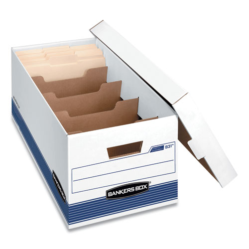 Picture of STOR/FILE Medium-Duty Storage Boxes with Dividers, Letter Files, 12.88" x 25.38" x 10.25", White/Blue, 12/Carton