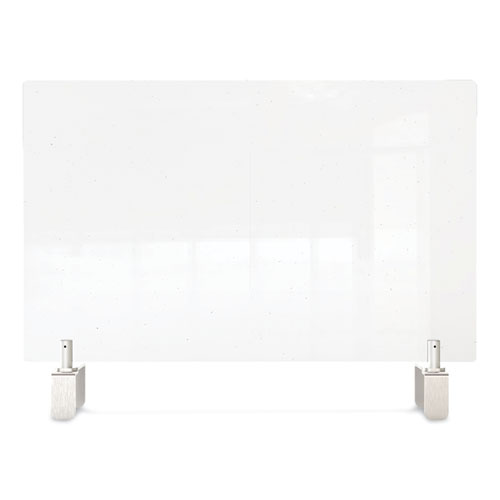 Picture of Clear Partition Extender with Attached Clamp, 36 x 3.88 x 30, Thermoplastic Sheeting