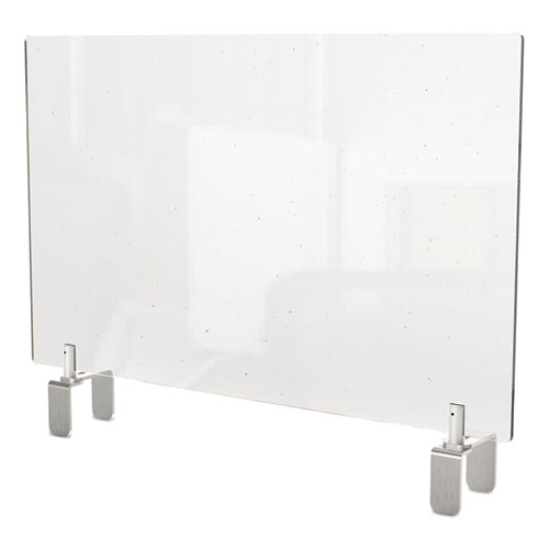 Picture of Clear Partition Extender with Attached Clamp, 36 x 3.88 x 24, Thermoplastic Sheeting