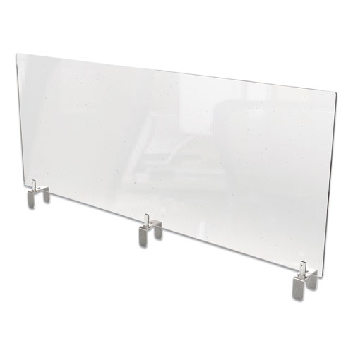 Picture of Clear Partition Extender with Attached Clamp, 48 x 3.88 x 30, Thermoplastic Sheeting