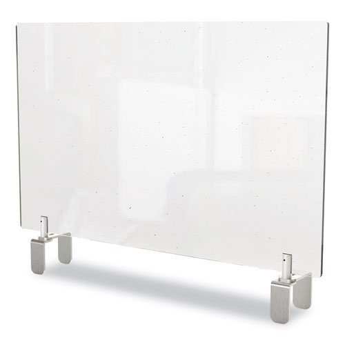 Picture of Clear Partition Extender with Attached Clamp, 29 x 3.88 x 30, Thermoplastic Sheeting