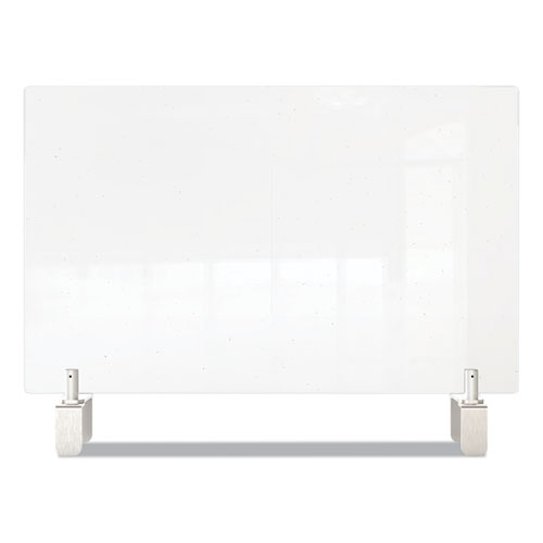 Picture of Clear Partition Extender with Attached Clamp, 29 x 3.88 x 30, Thermoplastic Sheeting