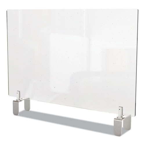 Picture of Clear Partition Extender with Attached Clamp, 42 x 3.88 x 24, Thermoplastic Sheeting