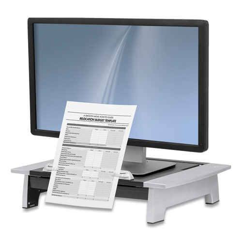 Picture of Office Suites Monitor Riser Plus, 19.88" x 14.06" x 4" to 6.5", Black/Silver, Supports 80 lbs