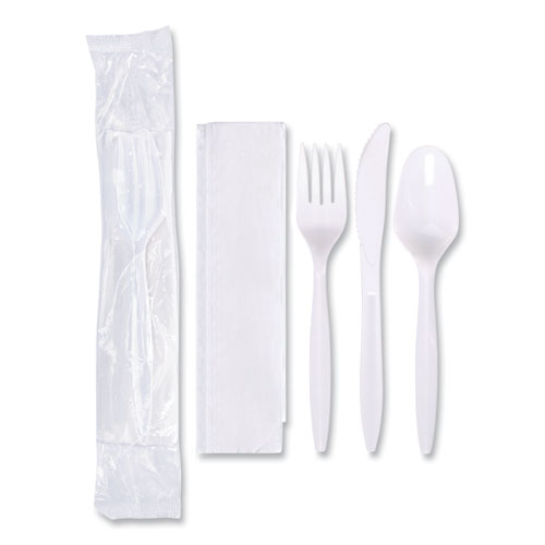 Picture of Economy Cutlery Kit, Fork/Knife/Spoon/Napkin, White, 250/Carton