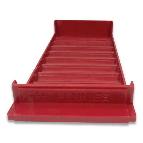 Picture of Stackable Plastic Coin Tray, Pennies, 10 Compartments, Denomination and Capacity Etched On Side, Stackable, 10 x 5, Red