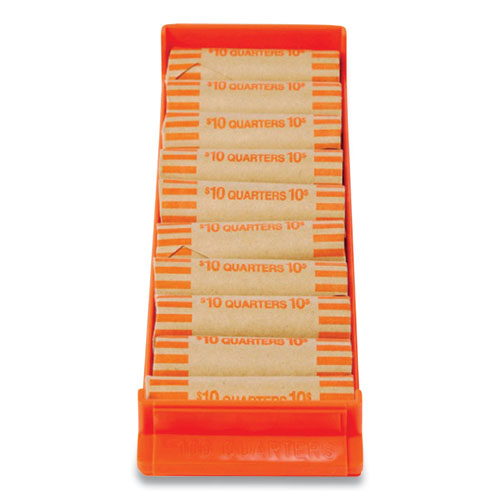 Picture of Stackable Plastic Coin Tray, Quarters, 10 Compartments, Denomination and Capacity Etched On Side, Stackable, Orange