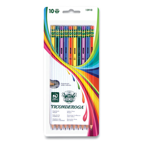 Picture of Pencils, HB (#2), Black Lead, Assorted Barrel Colors, 10/Pack