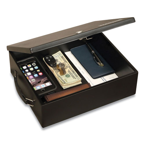 Picture of Large Cash Management Box, Key Lock, 11 x 14.3 x 4.3, Steel, Black