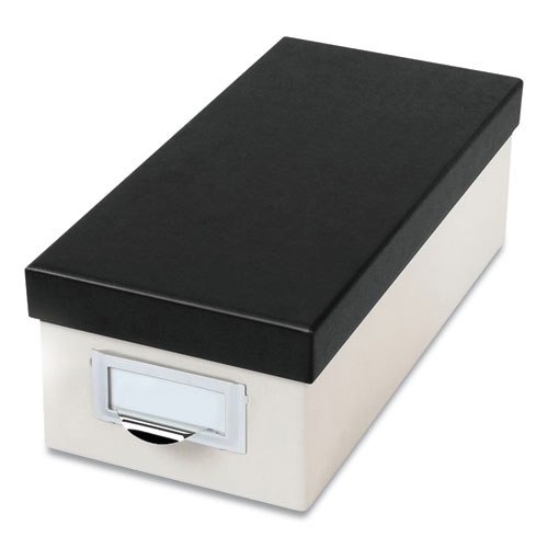 Picture of Index Card Storage Box, Holds 1,000 3 x 5 Cards, 5.5 x 11.5 x 3.88, Pressboard, Marble White/Black