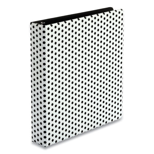 Picture of Punch Pop Fashion Binder, 3 Rings, 1.5" Capacity, 11 x 8.5, White/Black Polka Dot Design