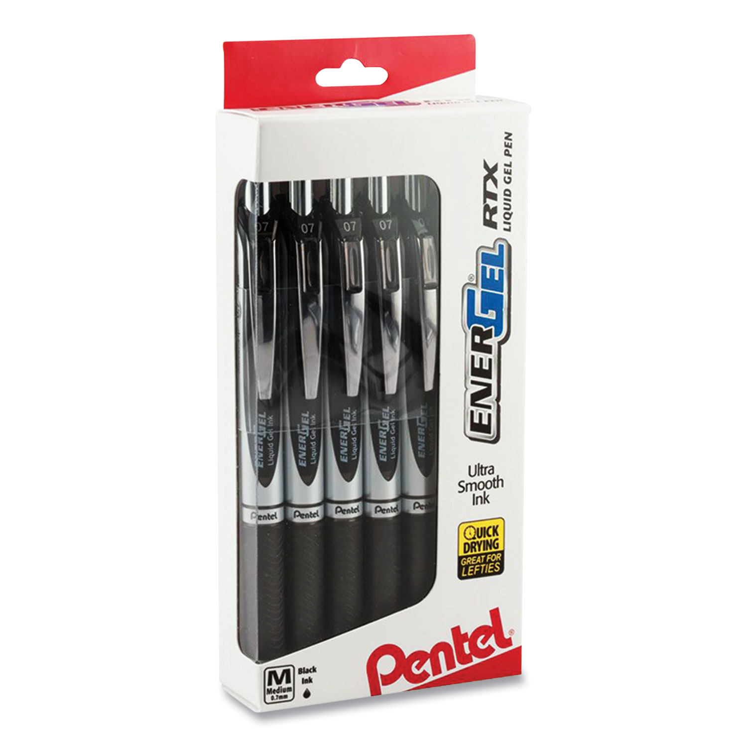 Picture of EnerGel RTX Gel Pen, Retractable, Medium 0.7 mm, Black Ink, Black/Silver Barrel, Dozen