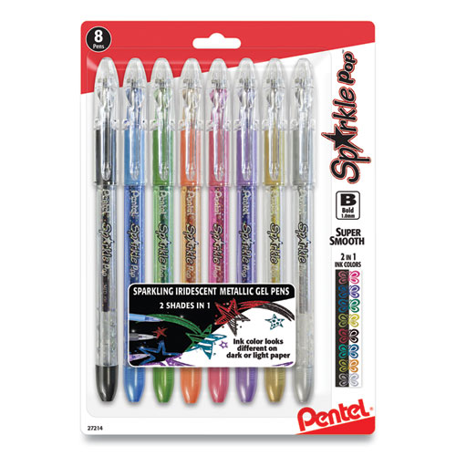 Picture of Sparkle Pop Metallic Gel Pen, Stick, Bold 1 mm, Assorted Ink Colors, Clear Barrel, 8/Pack