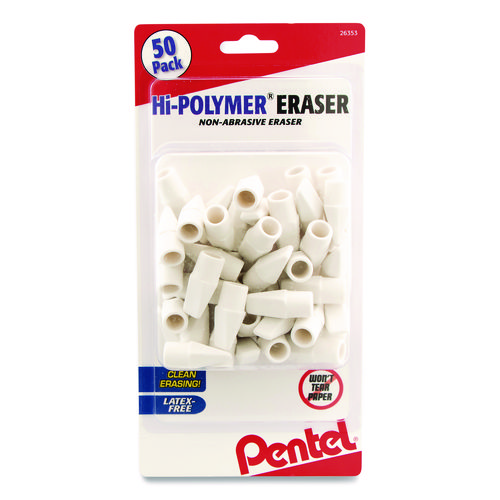 Picture of Hi-Polymer Cap Eraser, For Pencil Marks, White, 50/Pack