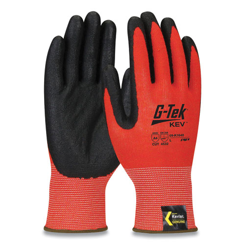 Picture of KEV Hi-Vis Seamless Knit Kevlar Gloves, Medium, Red/Black