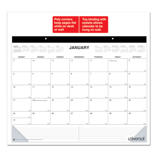 Picture of Desk Pad Calendar, 22 x 17, White Sheets, Black Binding, Clear Corners, 12-Month (Jan to Dec): 2025