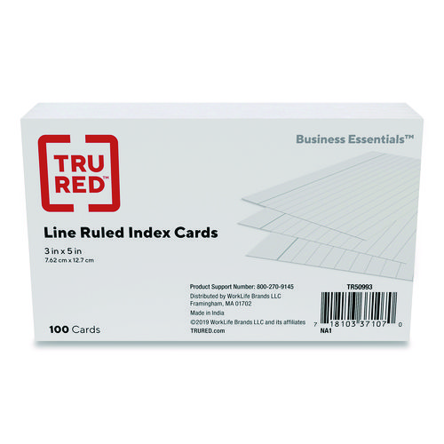 Picture of Index Cards, Ruled, 3 x 5, White, 100/Pack