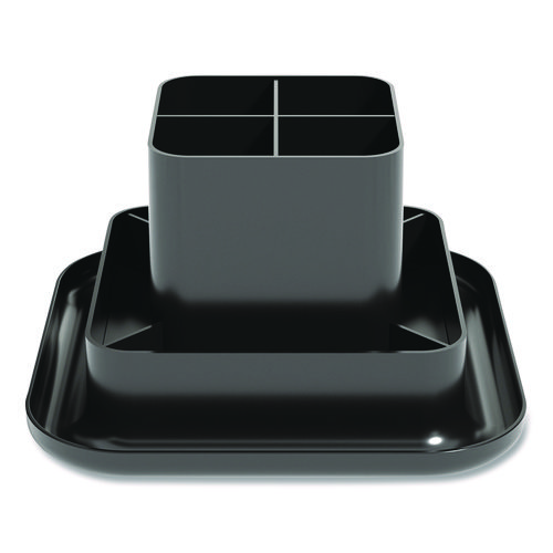 Picture of Plastic Rotating Organizer, 9 Compartments, Plastic, 8.2" Diameter x 5.4"h, Black